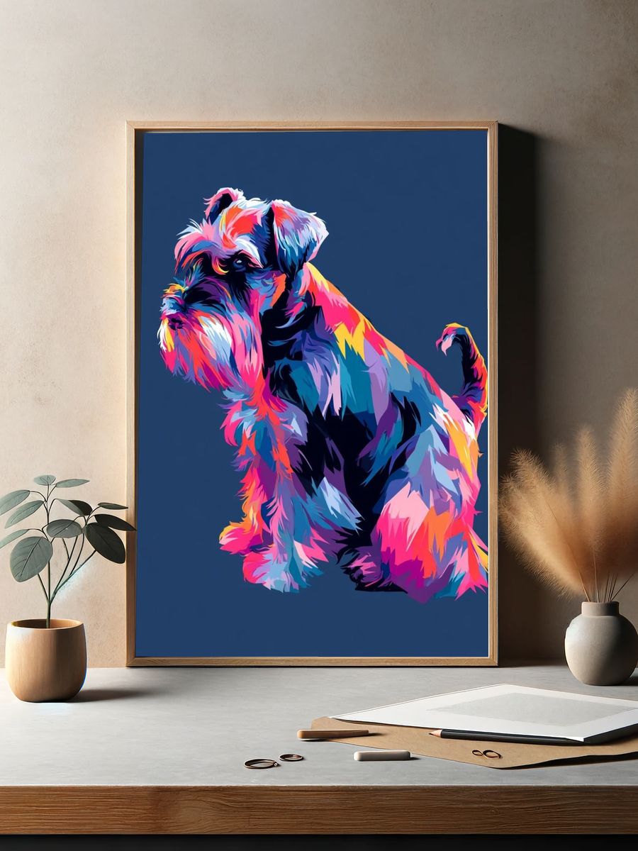 Colorful Schnauzer Illustration Poster. — room view 2