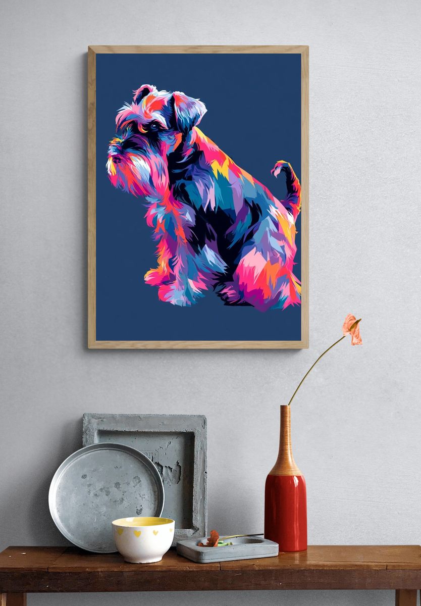 Colorful Schnauzer Illustration Poster. — room view 3