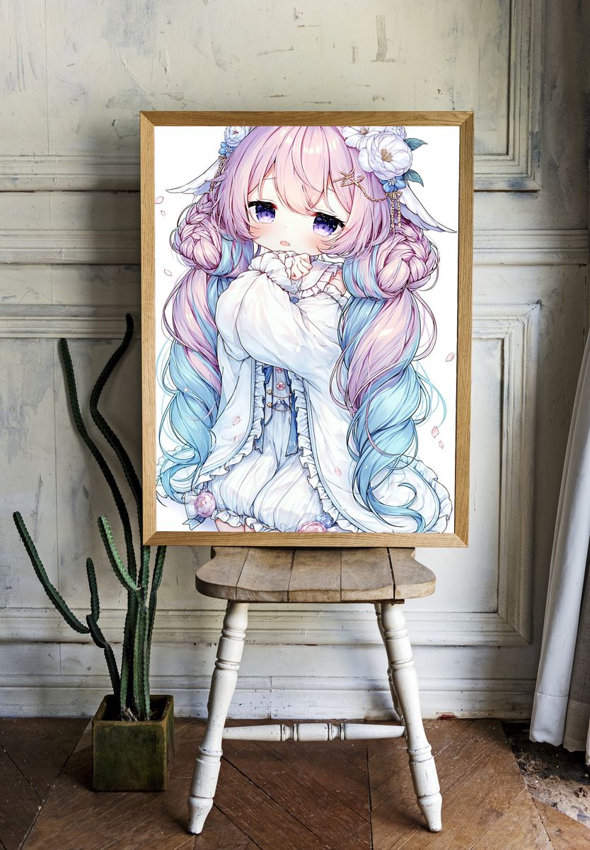 Pastel Anime Girl Portrait Poster. — room view 1