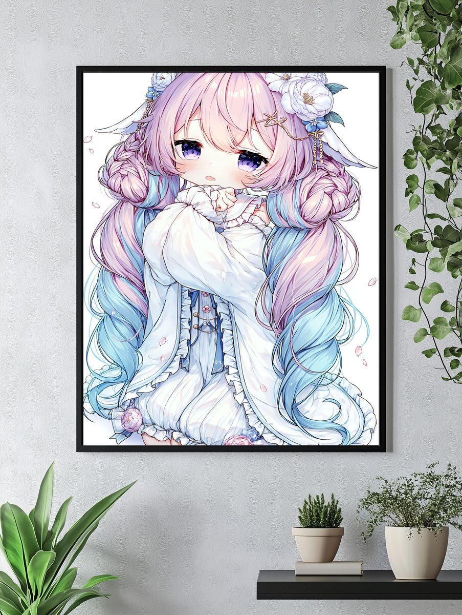 Pastel Anime Girl Portrait Poster. — room view 4