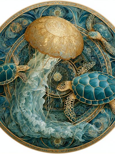 Sea Turtles Mandala Illustration Poster. poster