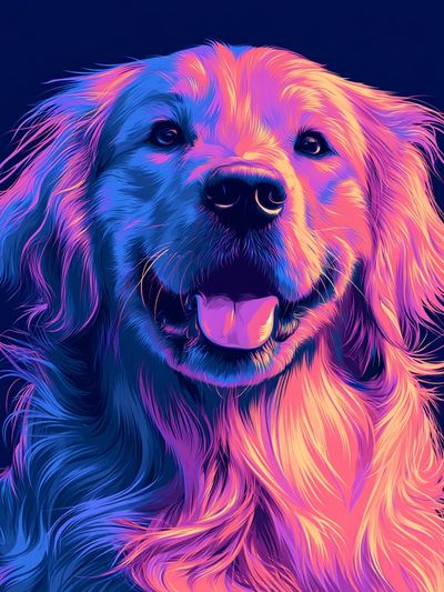 Neon Golden Retriever Illustration Poster. poster