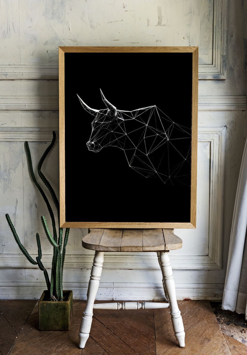 Geometric Bull Line Art Poster. room preview