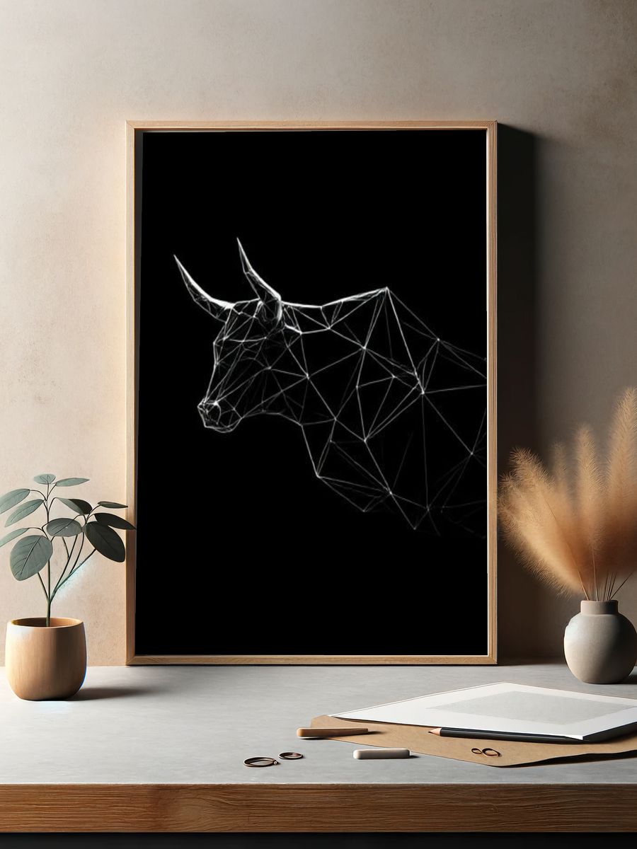 Geometric Bull Line Art Poster. — room view 2