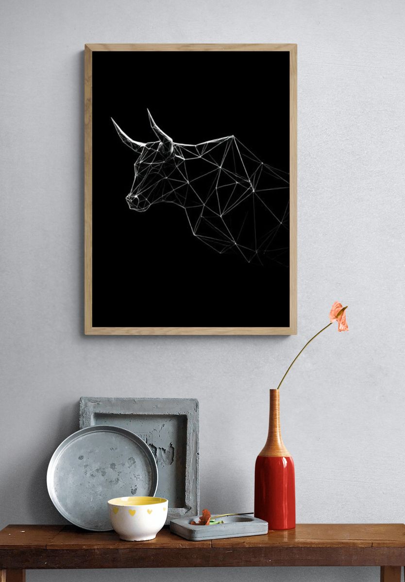 Geometric Bull Line Art Poster. — room view 3