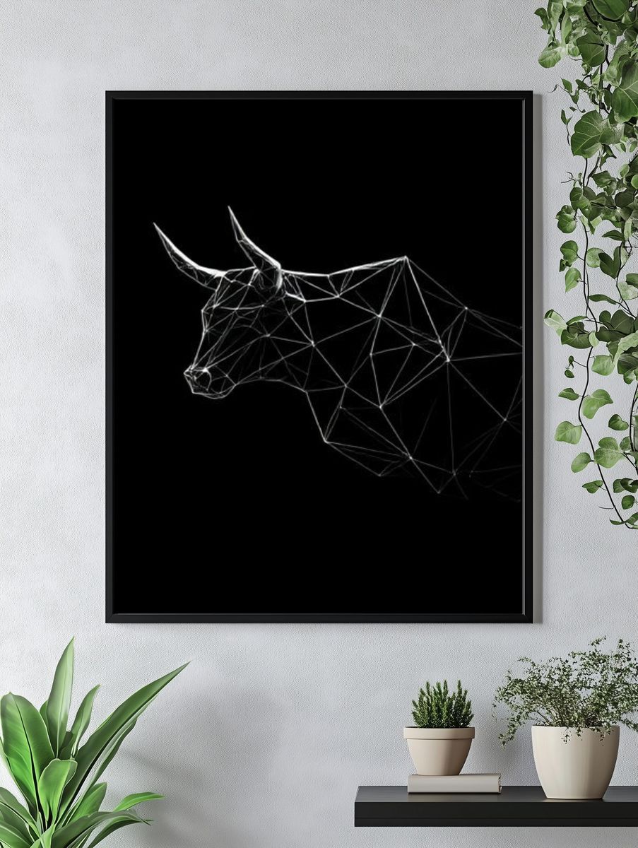 Geometric Bull Line Art Poster. — room view 4