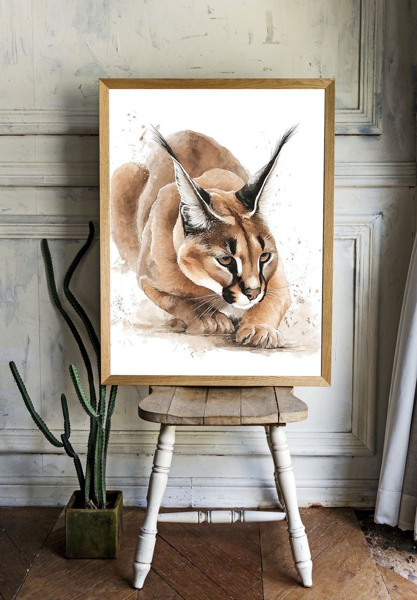 Caracal Watercolor Poster room preview
