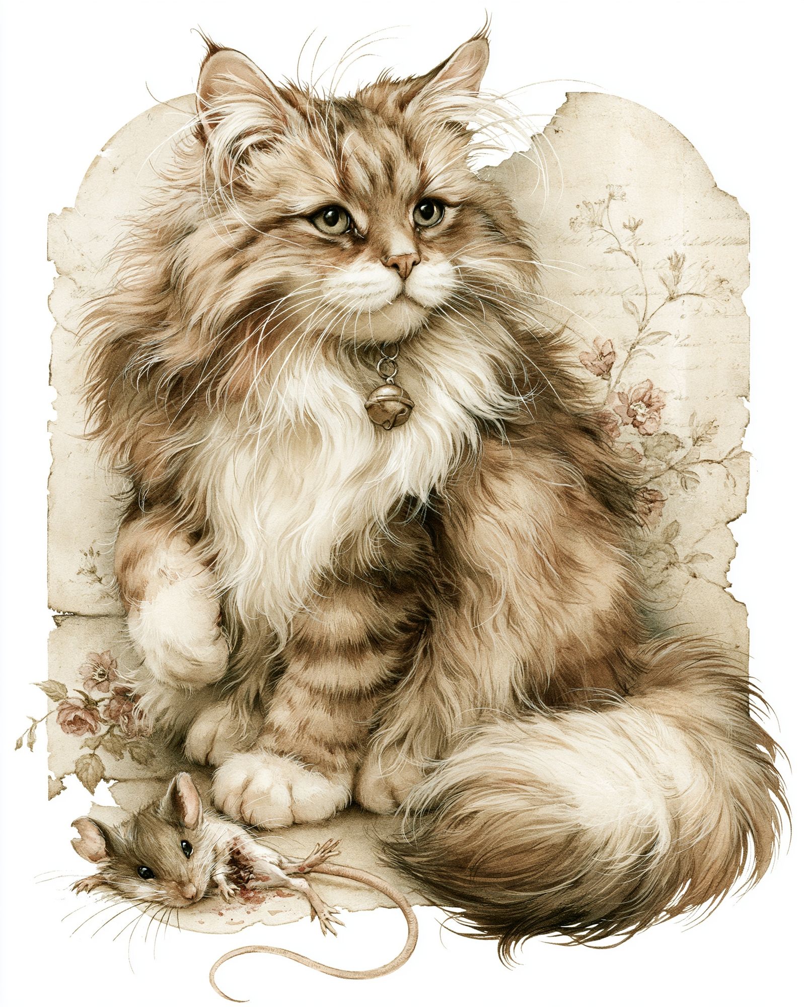 Fluffy Cat and Mouse Illustration Poster. poster detail
