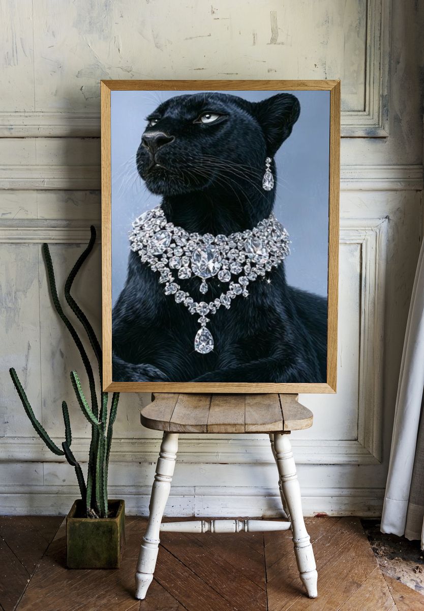 Jeweled Black Panther Portrait Print. room preview
