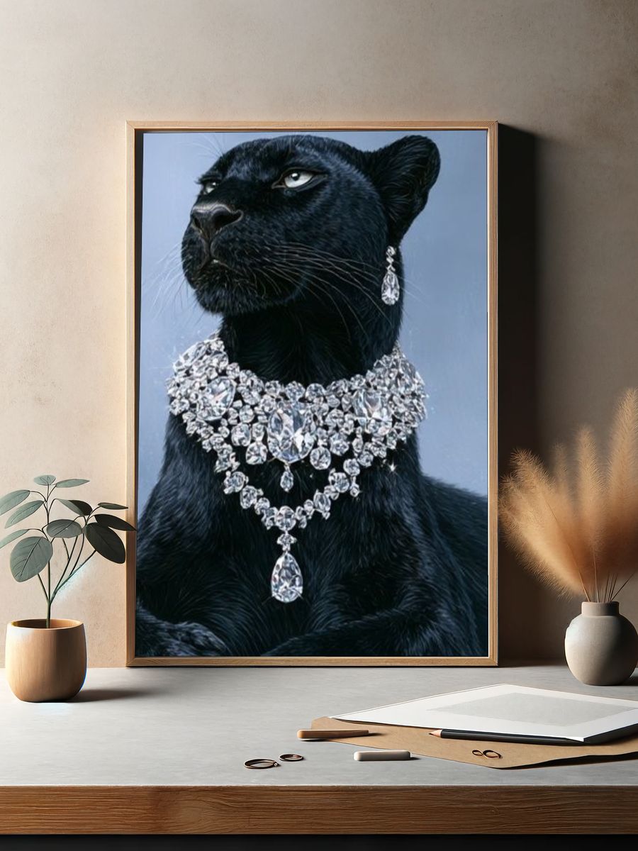 Jeweled Black Panther Portrait Print. — room view 2