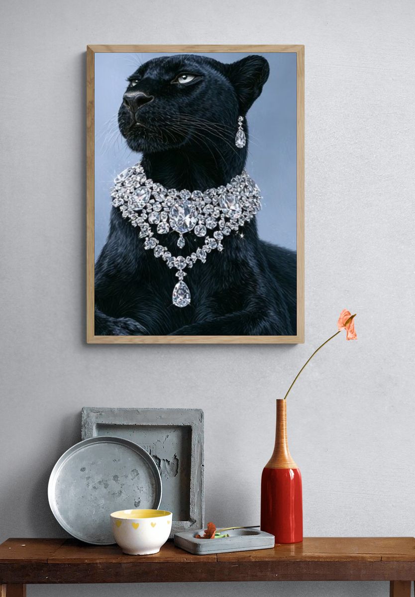Jeweled Black Panther Portrait Print. — room view 3