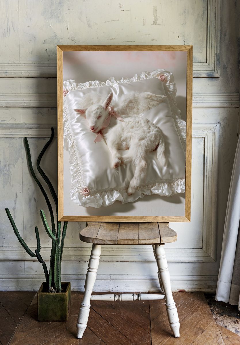 Sleeping Baby Goat Photography Poster. — room view 1
