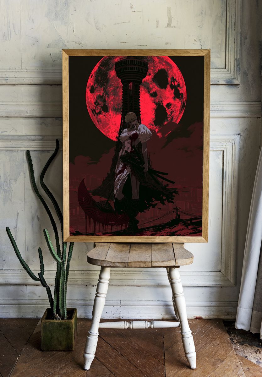 Blood Moon Samurai Anime Poster. room preview