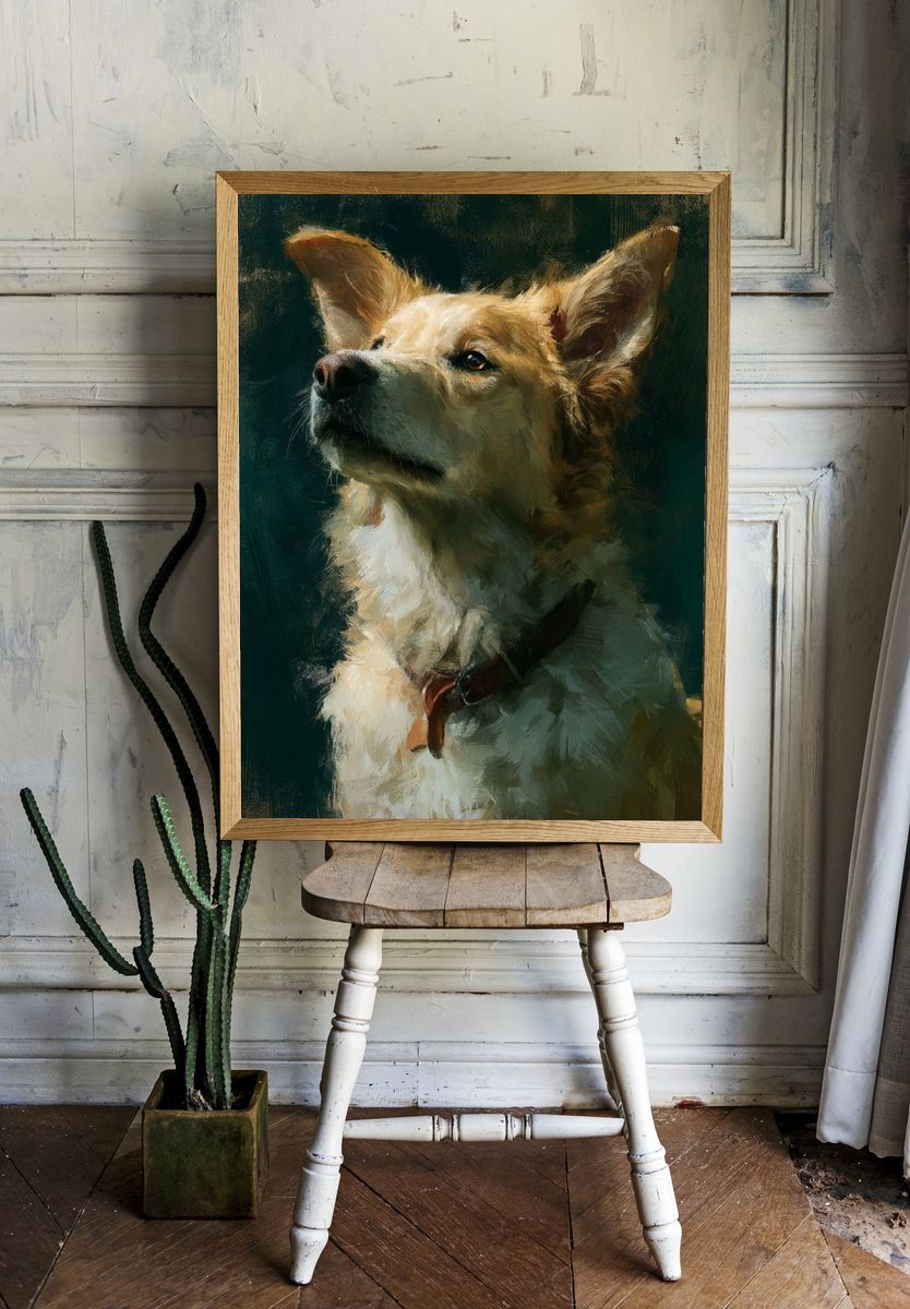 Golden Dog Portrait Illustration Poster. — room view 1