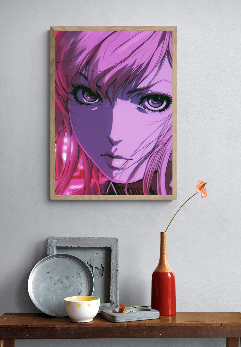 Neon Anime Portrait Poster. — room view 3