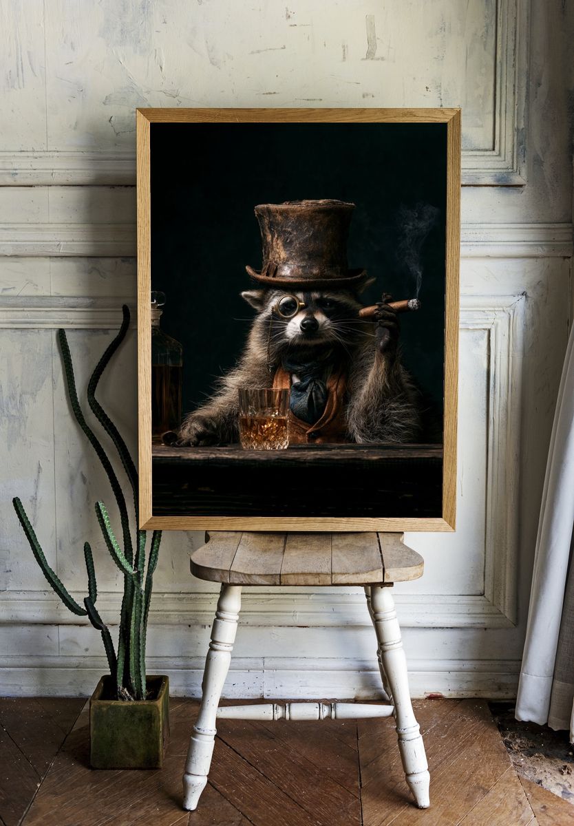 Gentleman Raccoon Portrait Print. — room view 1