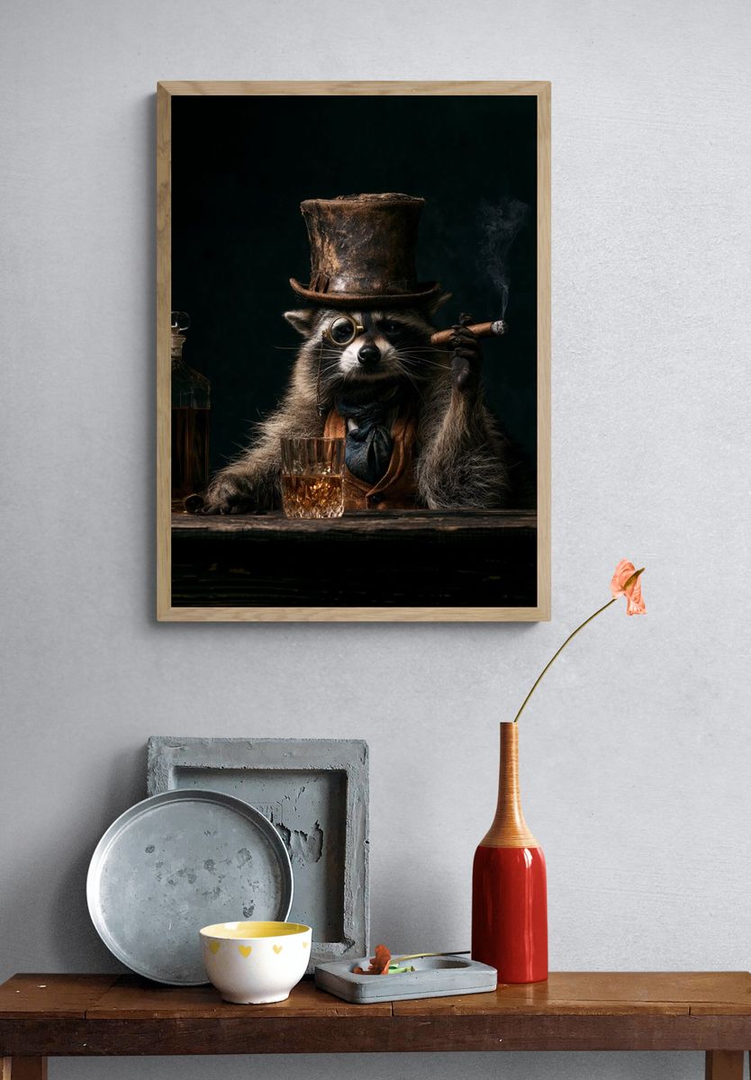 Gentleman Raccoon Portrait Print. — room view 3