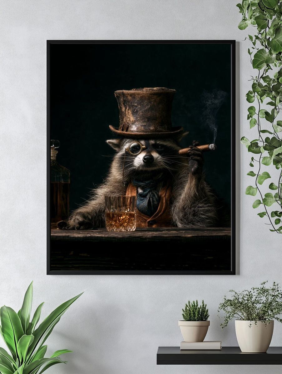 Gentleman Raccoon Portrait Print. — room view 4