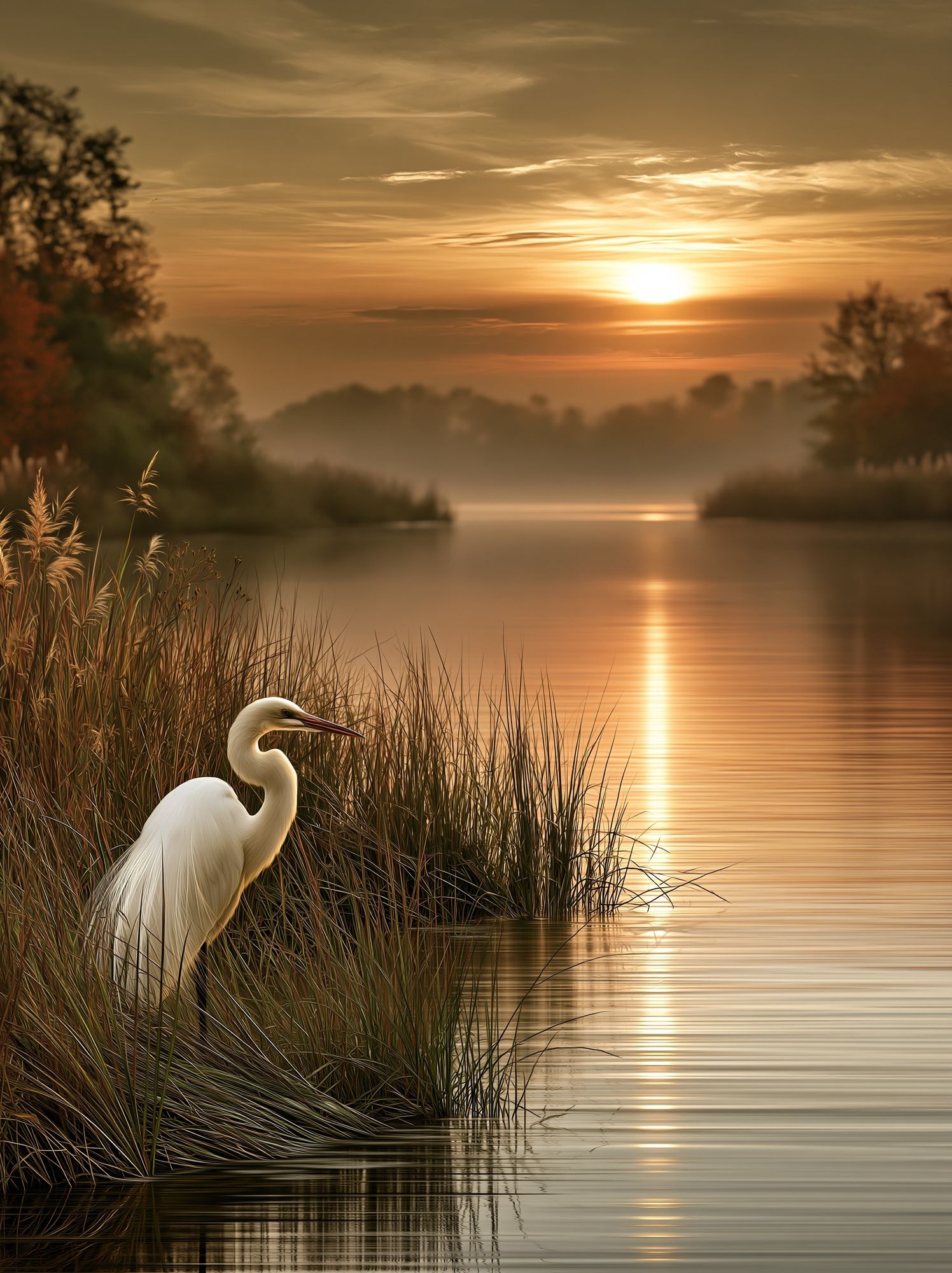 Egret at Sunset Nature Poster. poster detail