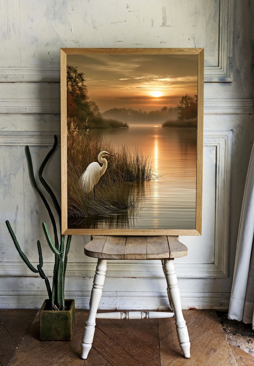 Egret at Sunset Nature Poster. room preview