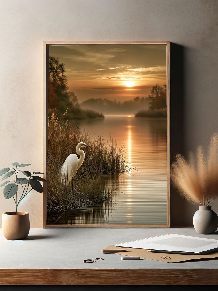 Egret at Sunset Nature Poster. — room view 2