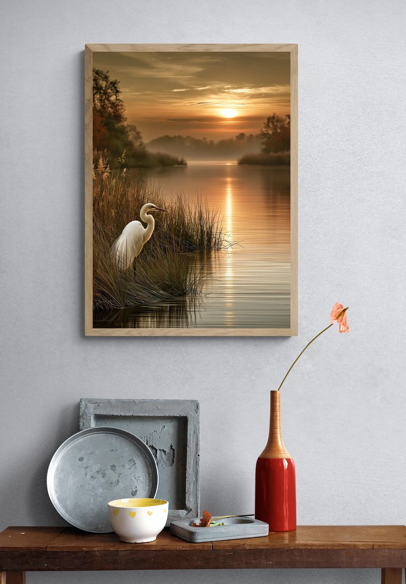 Egret at Sunset Nature Poster. — room view 3