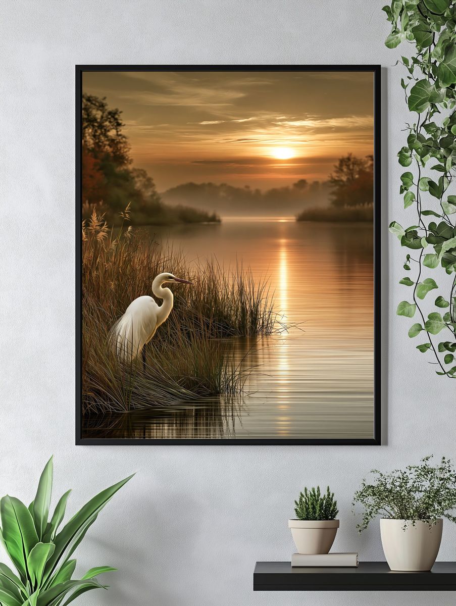 Egret at Sunset Nature Poster. — room view 4
