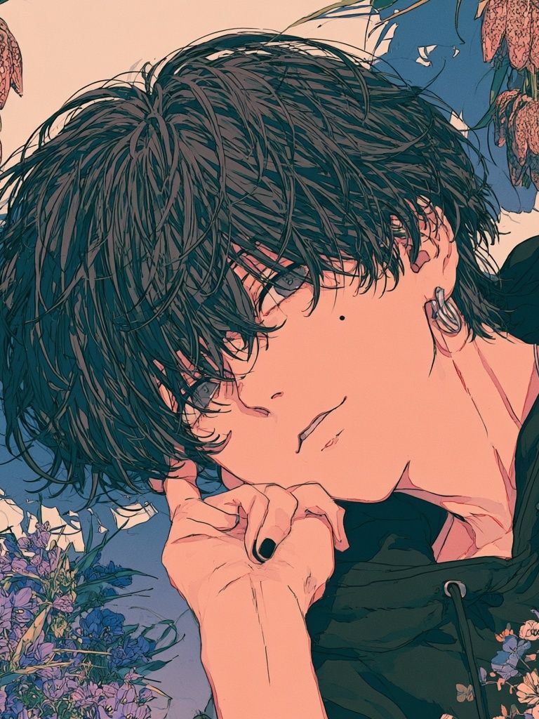 Anime Floral Portrait Print. poster detail