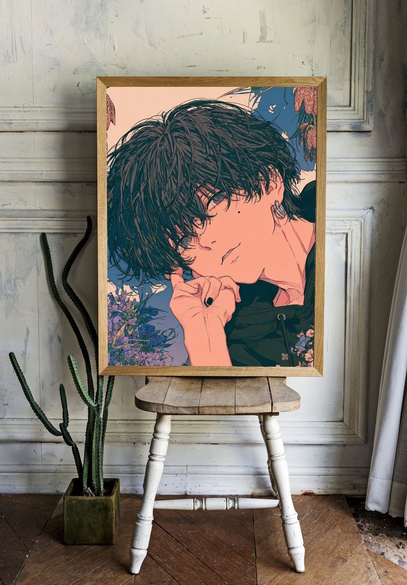 Anime Floral Portrait Print. — room view 1