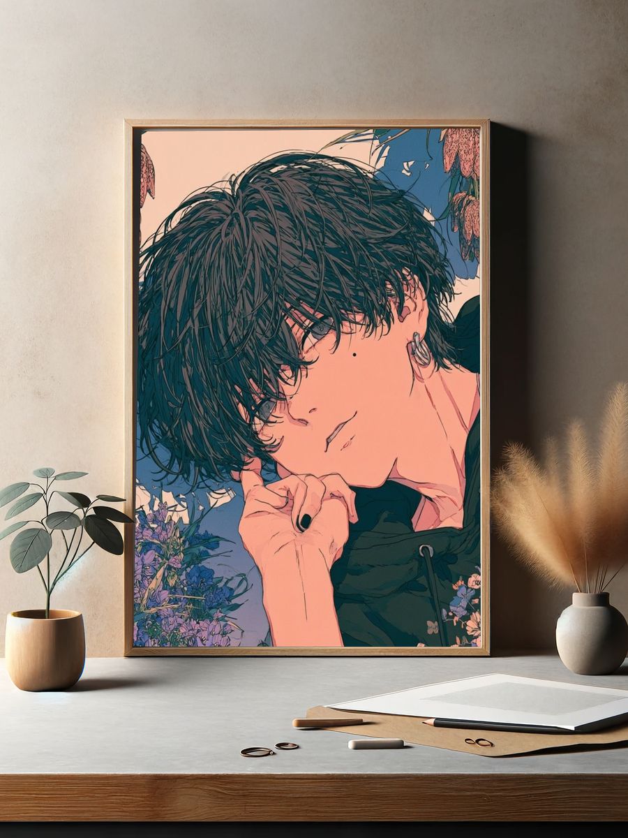 Anime Floral Portrait Print. — room view 2