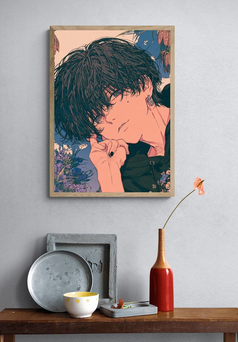 Anime Floral Portrait Print. — room view 3