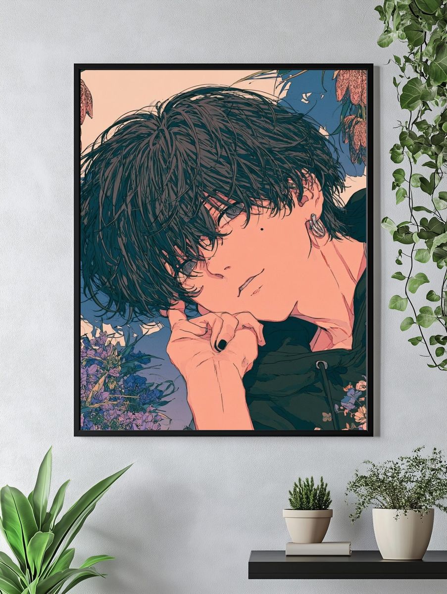 Anime Floral Portrait Print. — room view 4