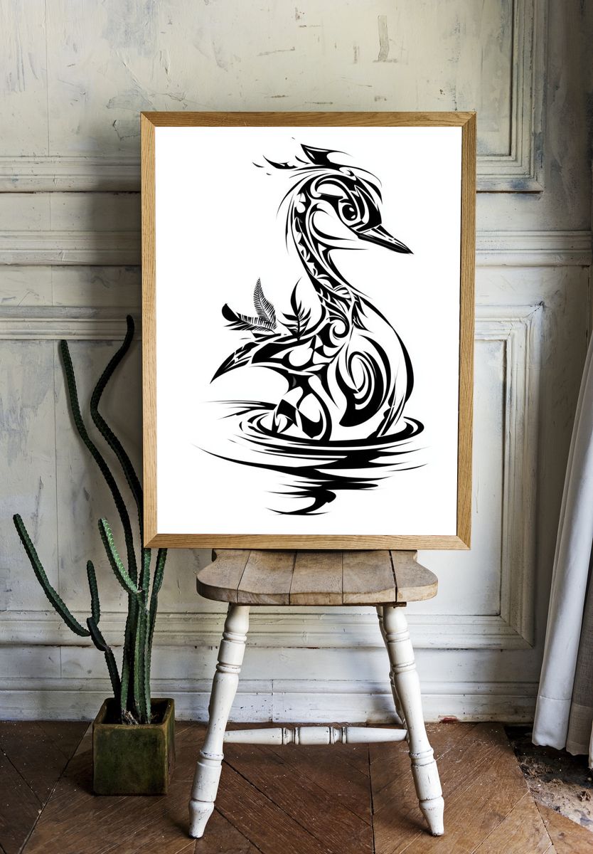 Tribal Heron Silhouette Print. — room view 1