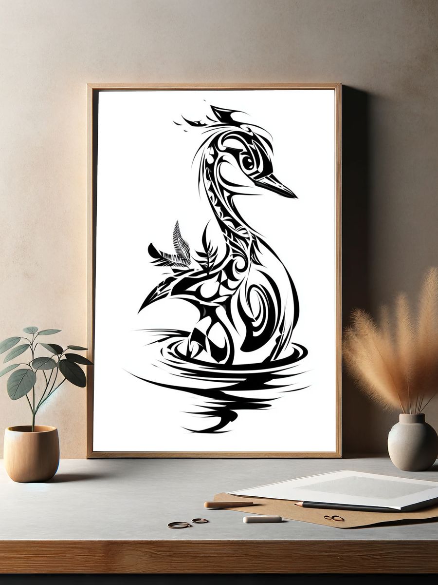 Tribal Heron Silhouette Print. — room view 2
