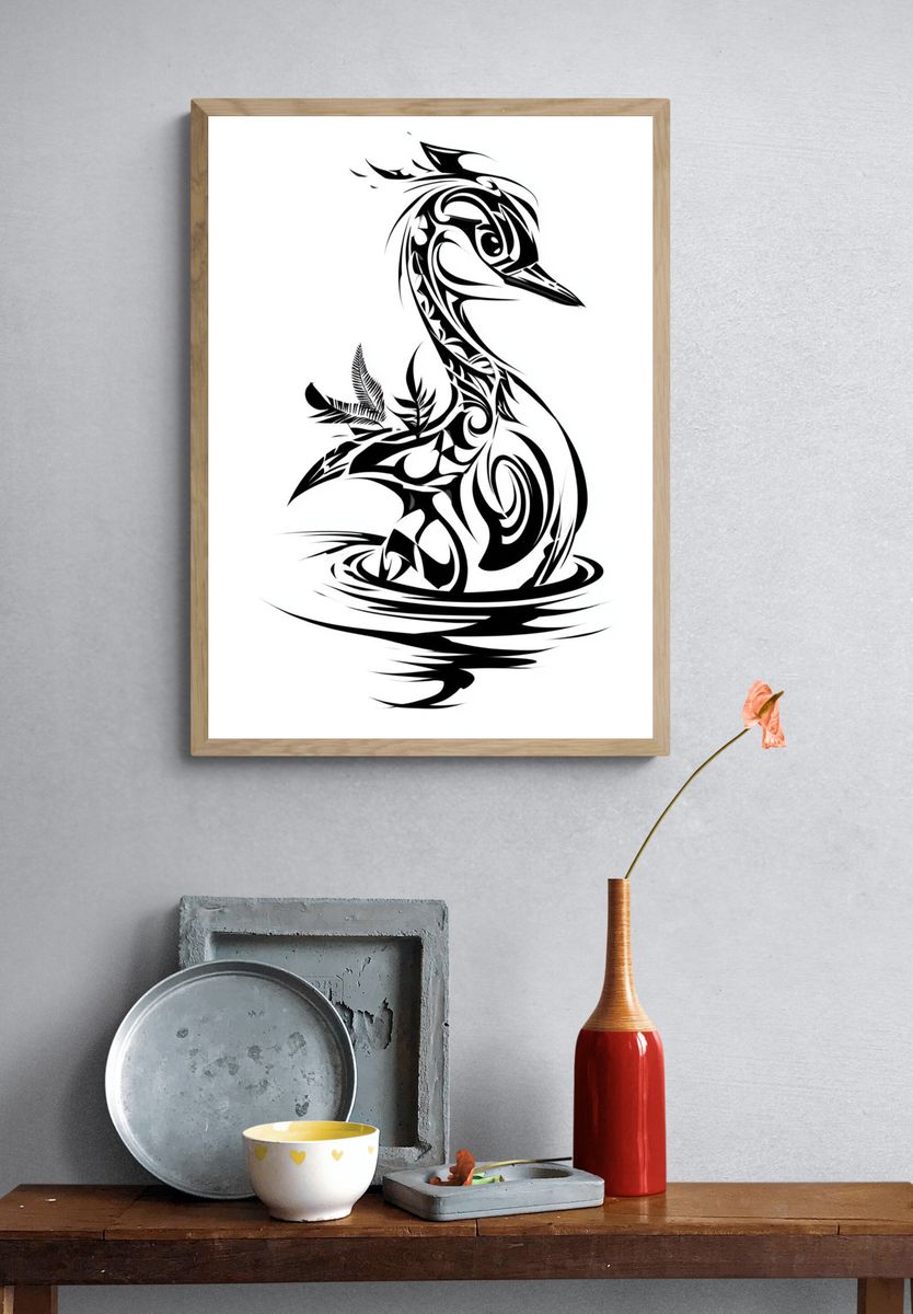 Tribal Heron Silhouette Print. — room view 3