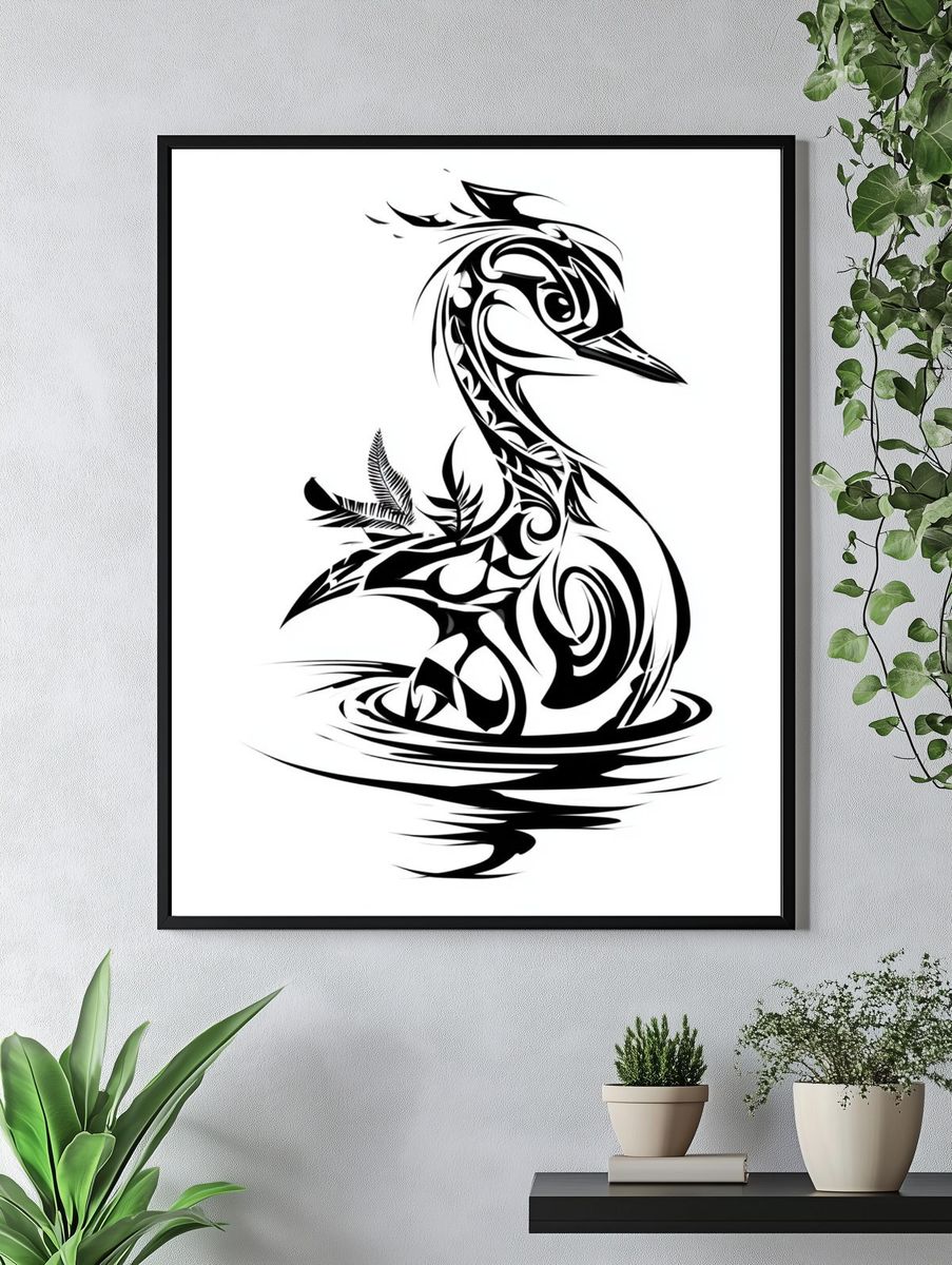 Tribal Heron Silhouette Print. — room view 4