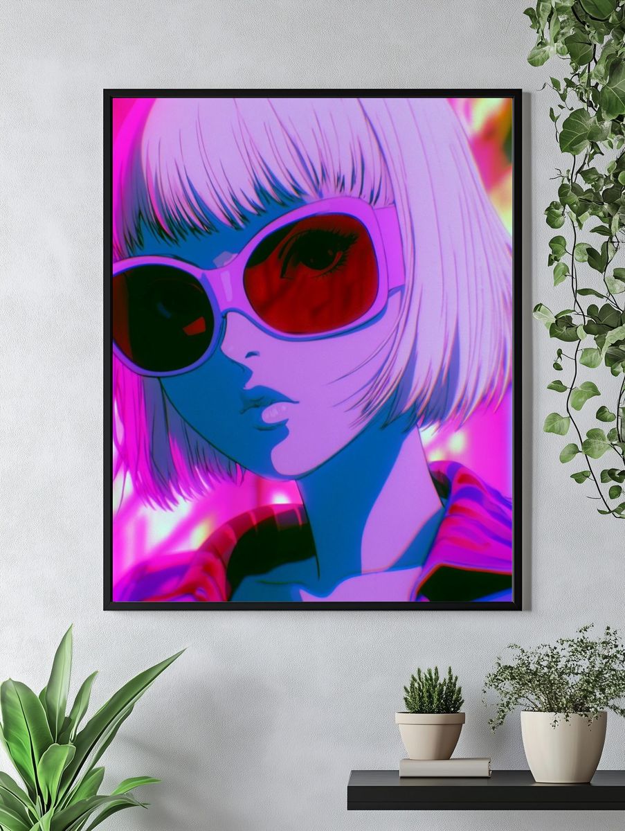 Neon Anime Girl Portrait Poster. — room view 4