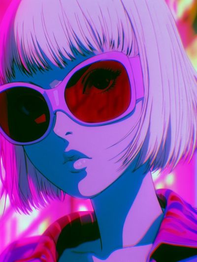 Neon Anime Girl Portrait Poster. poster
