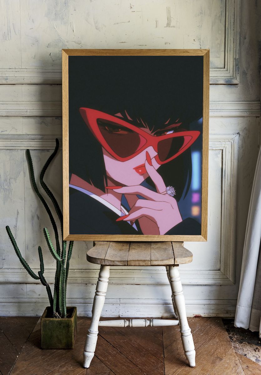 Anime Woman in Red Glasses Poster. — room view 1