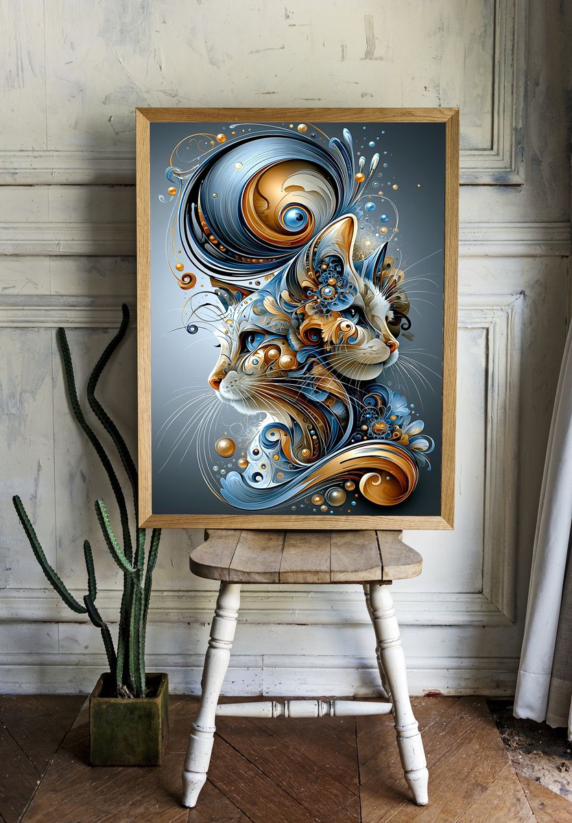 Abstract Cat Portrait Print. — room view 1
