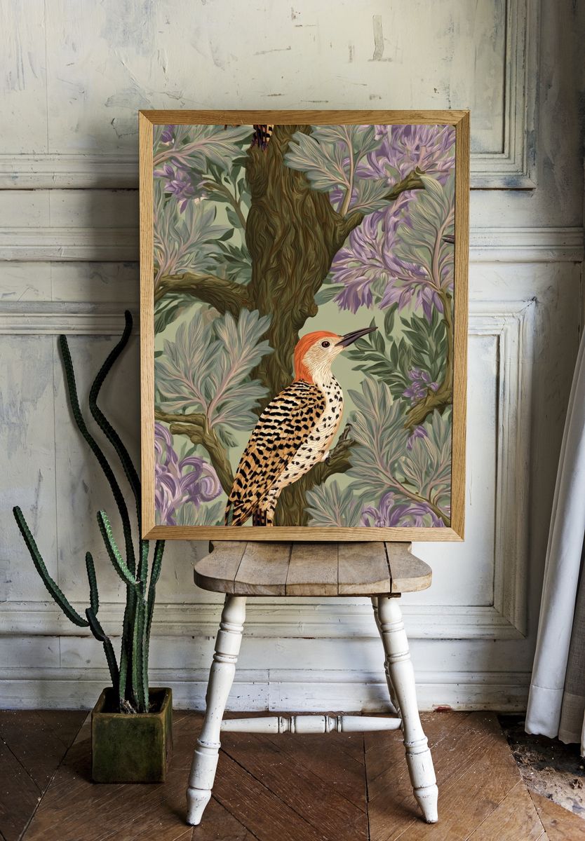 Woodpecker Botanical Print. — room view 1