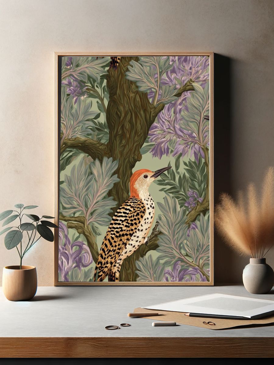Woodpecker Botanical Print. — room view 2