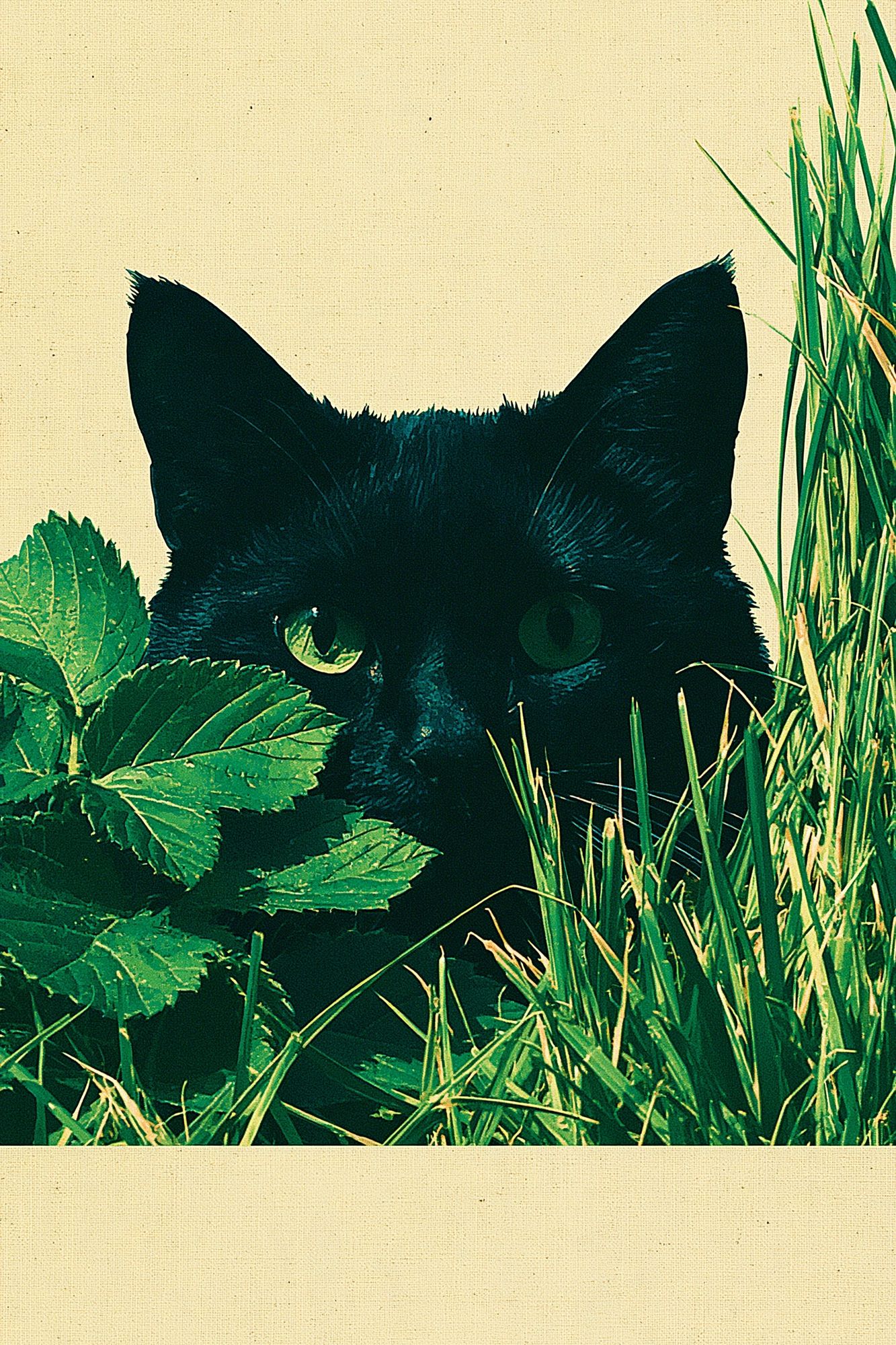 Black Cat in Grass Poster. poster detail
