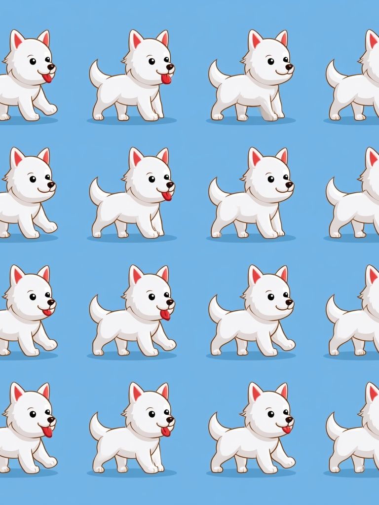 White Puppy Pattern Illustration Poster. poster detail