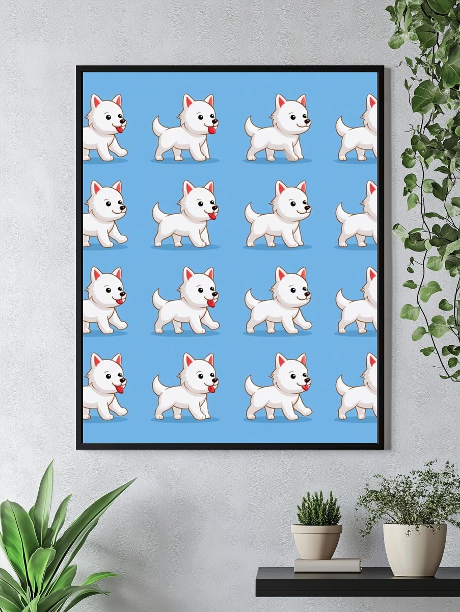 White Puppy Pattern Illustration Poster. — room view 4