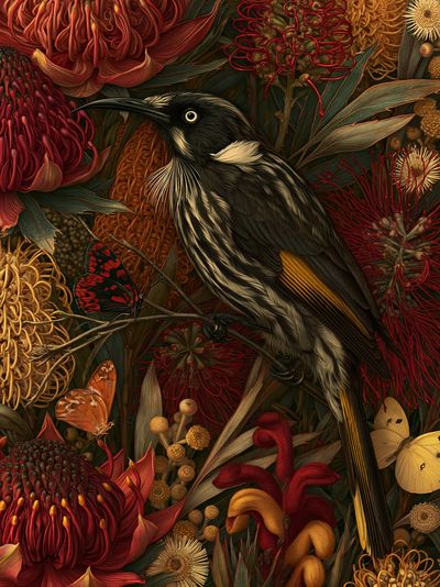 Tui Among Native Blooms Print. poster