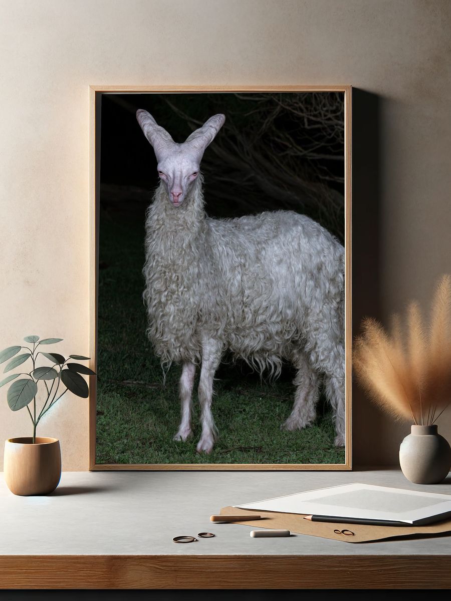 White Goat Portrait Photography Poster. — room view 2
