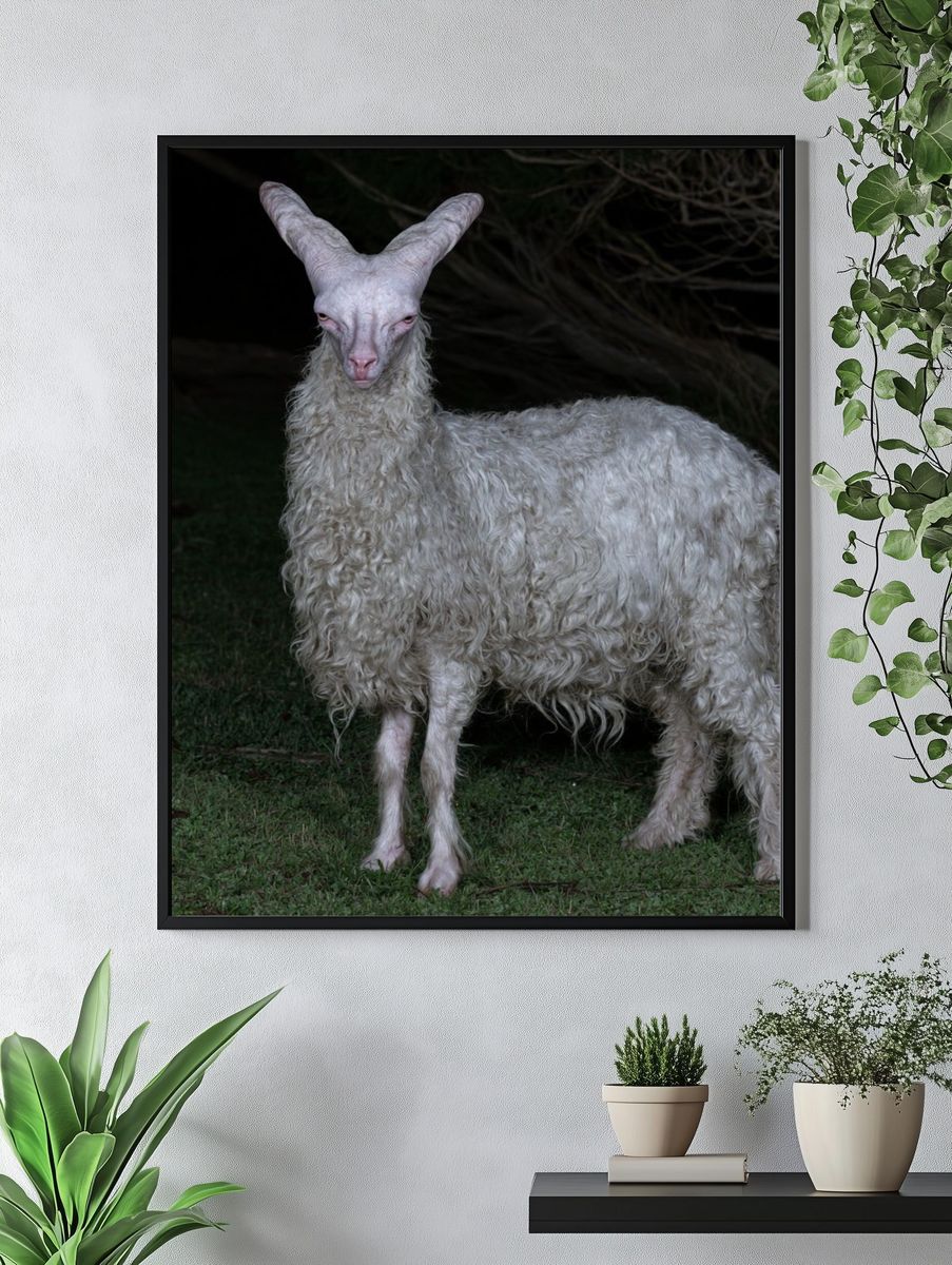 White Goat Portrait Photography Poster. — room view 4
