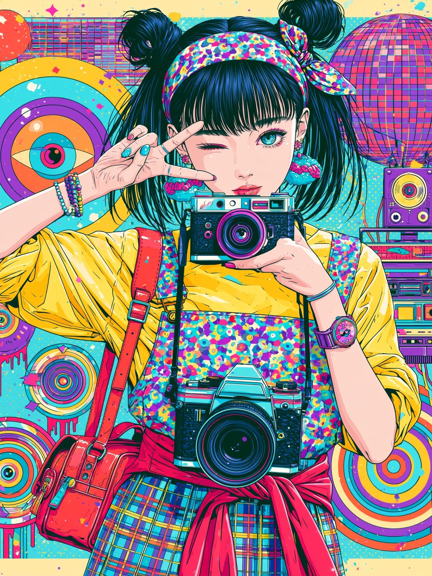 Retro Camera Girl Anime Poster. poster detail