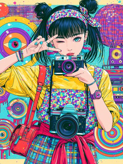 Retro Camera Girl Anime Poster.